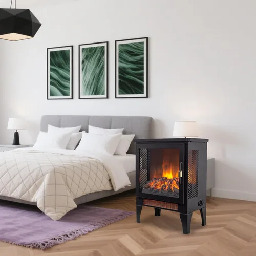 Miniatura 8 de Calentador eléctrico independiente de chimenea de 17 pulgadas con efecto de llama 3D (negro, 17 pulgadas)