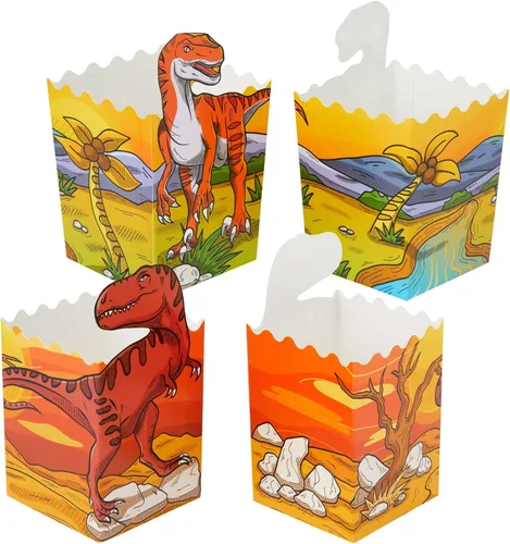 Miniatura 7 de BLUE PANDA Cajas de palomitas de maíz de dinosaurio, paquete de 60, multicolor, 4 diseños, cajas de palomitas de maíz a granel para suministros