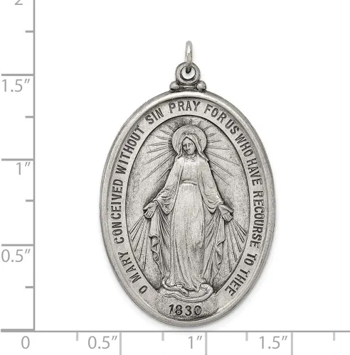 Miniatura 3 de Medalla milagrosa antigua de plata de ley 1654in 0984in estilo QC3493