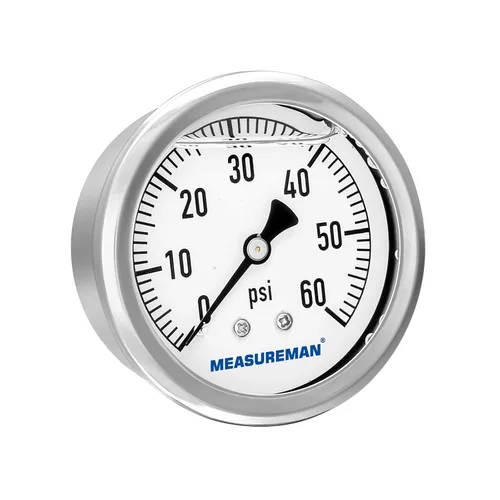 MEASUREMAN - Medidor de presión de fontanería con esfera de 2.5 pulgadas, relleno de glicerina, caja de acero inoxidable, 0-60 psi, montaje trasero