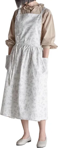 Miniatura 12 de Delantal japonés de algodón con espalda cruzada para mujer con bolsillos A1-café Floral