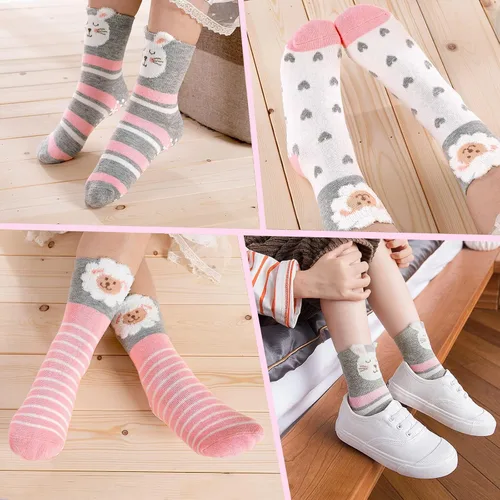 Miniatura 6 de Hellomamma Calcetines de algodón antideslizantes para niños pequeños, calcetines de tripulación de animales lindos con agarres, calcetines