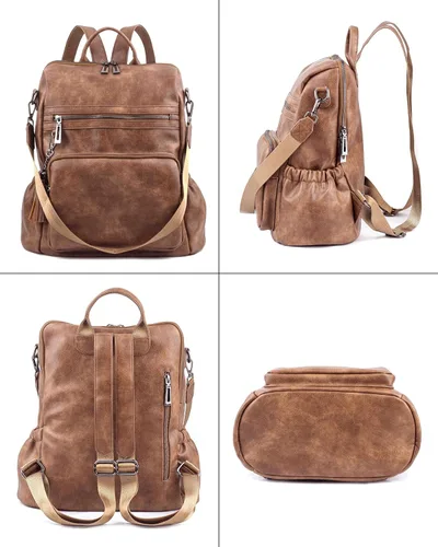 Miniatura 5 de Mochila de cuero para mujer, diseño de moda, bolsa de hombro convertible con borlas, Marrón, Mochilas Tote