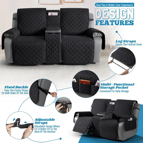 Miniatura 3 de TAOCOCO Funda para Sillón de Dos Plazas Reclinable 100% Impermeable con Consola Central, Funda de Sofá Reclinable Reversible para 2 Asientos