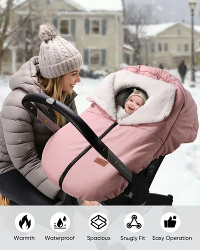 Miniatura 5 de TinlyFinly Funda de Asiento de Coche de Invierno para Asiento de Coche y Silla de Paseo para Bebé, Capota de Asiento de Coche para Clima Frío