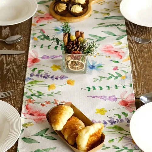 Miniatura 6 de GEEORY Camino de mesa de primavera de 13 x 72 pulgadas, acuarela floral de flores silvestres con mariposa, decoración de mesa rústica de granja