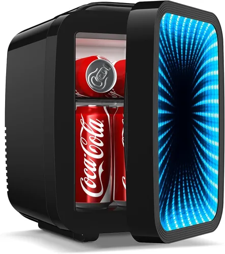 BEICHEN Mini nevera, refrigerador pequeño de 4L/6 latas con luz de juego regulable para dormitorio, oficina, sala de juegos y automóvil, enfriador