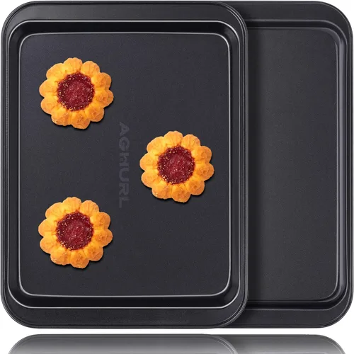 Bandeja pequeña para galletas, bandejas para hornear, bandeja antiadherente de acero al carbono, juego de utensilios para hornear, 9.45 x 7.09