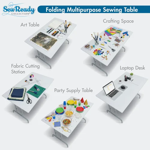 Miniatura 5 de Sew Ready Mesa de coser plegable multiusos – 47.5 pulgadas de ancho x 28 pulgadas de profundidad, mesa plegable blanca para pasatiempos y máquina