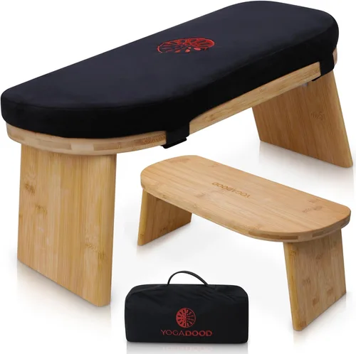 Yoga Dood Banco de meditación – Taburete plegable de meditación de bambú con cojín de terciopelo y bolsa de transporte, banco de oración Seiza