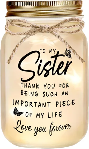 Regalos para hermanas de parte de la hermana, tarro decorativo con brillo cálido, regalos únicos para hermana, regalo de cumpleaños, Navidad, día de