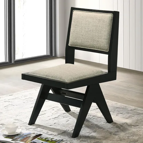 Miniatura 6 de Contemporary 2pc Dining Arm Chairs Set for Room Table & Seating Kitchen Chairs Fabric Upholstered Plank Arms Oak Veneer Rubberwood,Black-2set