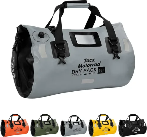 Bolsa de lona impermeable para hombres y mujeres, mochila seca enrollable con correas de fijación rápida, bolsa de sillín de motocicleta para Gris