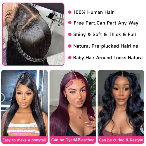 Miniatura 3 de 20 Pulgadas Pelucas de encaje frontal de cabello humano prearrancadas con cabello de bebé 200 de densidad Real cabello humano liso 13x4 HD Pelucas