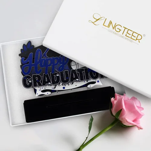 Miniatura 4 de LINGTEER Decoraciones de fiesta de graduación de clase 2026 – 3 piezas de felicitaciones de graduación 2026 de acrílico para centros de mesa de Azul