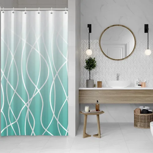 Miniatura 48 de Cortina de ducha pequeña a rayas gris claro degradado para baño, 36 x 72 pulgadas, juego de cortina de ducha geométrica para cabina de RV