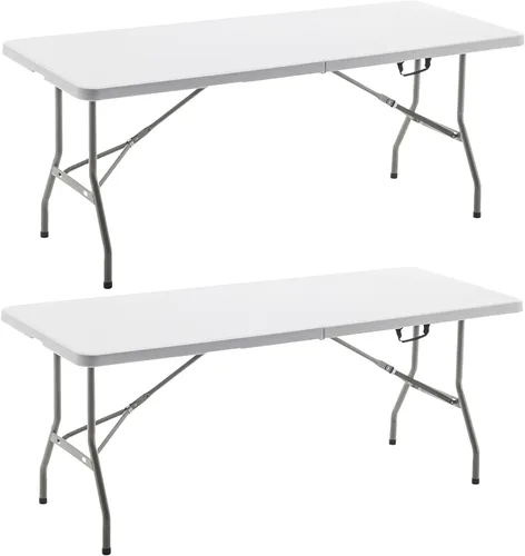 Miniatura 20 de BTEXPERT Juego de 2, mesa plegable de utilidad de 4 pies, ligera, altura ajustable, portátil, con asa de transporte, para interiores y exteriores