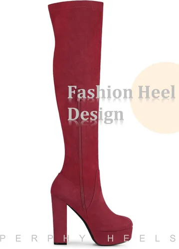 Miniatura 4 de Perphy Botas altas de tacón grueso sobre la rodilla para mujer