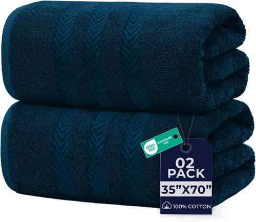 DAN RIVER Paquete de 2 sábanas de baño de lujo 35x70, 600 GSM, toallas suaves y de secado rápido 100% algodón hilado en anillo ideal para hoteles,