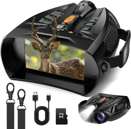 JDZ Gafas de visión nocturna, prismáticos de visión nocturna 4K para adultos, pantalla HD de 4 pulgadas, alcance largo de 2600 pies, zoom 10X,