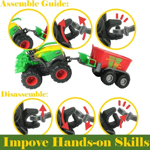 Miniatura 3 de Combine Harvester Tractor con remolques, juego de 4 juguetes de granja para niños y niños pequeños de 3 a 5 años, camiones esparcidores monstruos