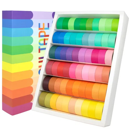 Miniatura 9 de WAPETASHI - Juego de cinta Washi de 40 rollos, 2 tamaños de cinta decorativa arco iris para álbumes de recortes y diarios