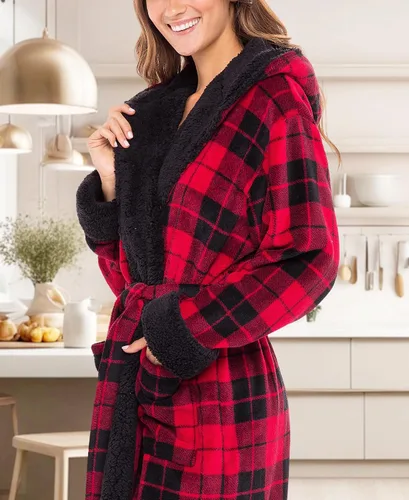 Miniatura 5 de Alexander Del Rossa - Bata de baño larga de forro polar cálido con capucha, para mujer