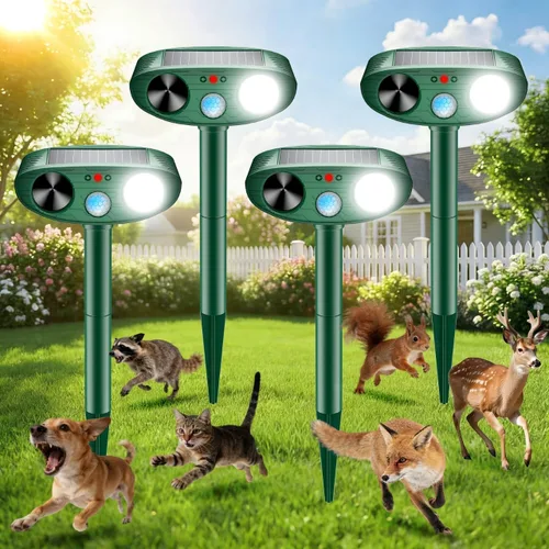 Repelente solar ultrasónico de animales para exteriores, dispositivos repelentes de ciervos, ardilla, gato, mapache, conejo, perro, disuasión con