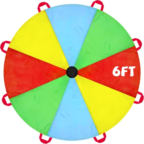 NARMAY Paracaídas de juego para niños, paracaídas arcoíris de 6 pies con 8 asas, juguete de juego de grupo cooperativo para juegos en interiores y