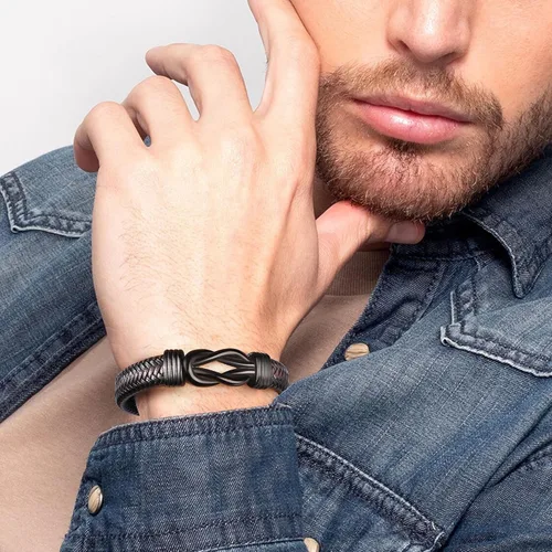 Miniatura 8 de Pulseras de nudo JoycuFF Regalos para hombres Marrón cuero trenzado acero inoxidable pulseras de infinito con inscripción Amor eterno Regalos