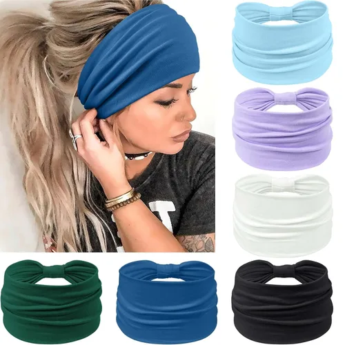 Miniatura 8 de Awumbuk Diademas anchas para mujeres anudadas antideslizantes bandas para la cabeza suaves diadema turbante accesorios para el cabello boho africano