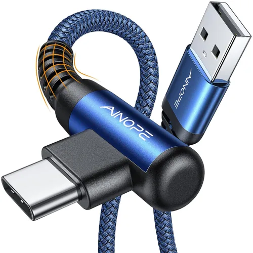 AINOPE - Cable USB C de 1 metro en ángulo recto, paquete de 2 cables USB a USB C de 1 metro, cable USB A a USB C trenzado de nailon de 3.1A de carga