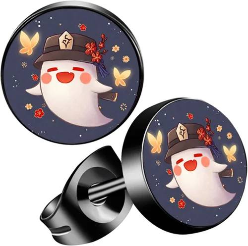Miniatura 6 de MARSALIA Aretes de anime, aretes de impacto Genshin para hombres y niños, 6 pares de aretes negros de acero inoxidable para fanáticos de Genshin
