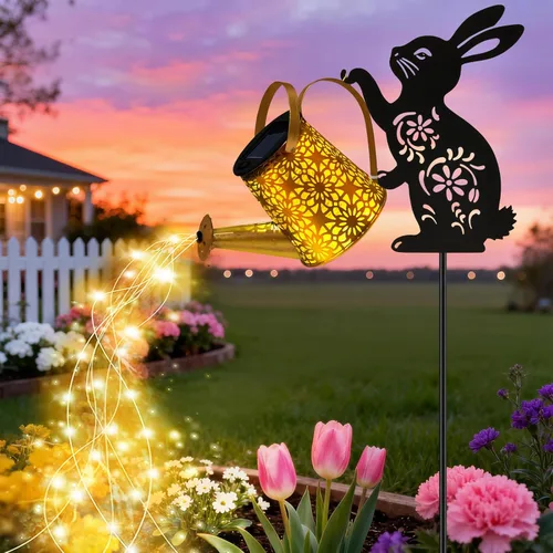 Luces solares para regadera, linterna colgante de conejo, luces solares al aire libre, regalos para amantes de los conejos para mamá, mujeres,