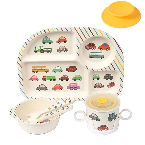Miniatura 16 de shopwithgreen - Juego de 7 piezas de bambú para niños - Vajilla para niños - Plato, tazón, taza, cuchara, tenedor, vajilla para comida, vajilla