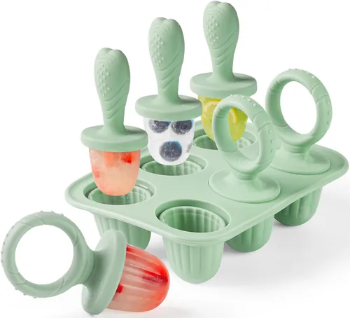 Miniatura 13 de Moldes de silicona para paletas de bebé, 6 cavidades para niños pequeños, molde para helado con palitos para jugo de frutas, yogur, moldes de Rosa
