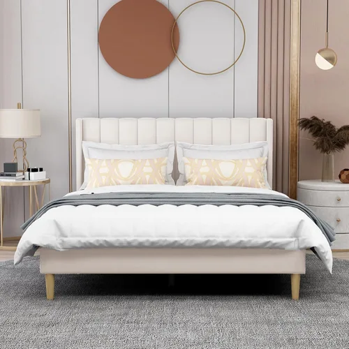 Miniatura 3 de AGARTT Marco de Cama Tapizada con Plataforma Tamaño Queen con Cabecero y Piecero/Soporte de Listones de Madera/No Necesita Somier/Fácil Montaje
