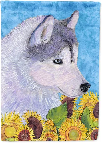 Caroline's Treasures SS4233GF - Bandera decorativa para jardín con flores de Husky siberiano en verano, para jardín, jardín, patio, jardín, Husky
