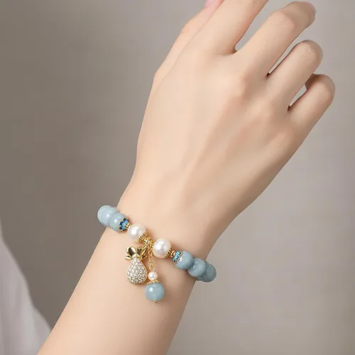 Miniatura 6 de RITIM Pulsera de aguamarina natural para mujer, pulsera de piedra de cristal curativo con perla, energía positiva, regalo de joyería de buena suerte