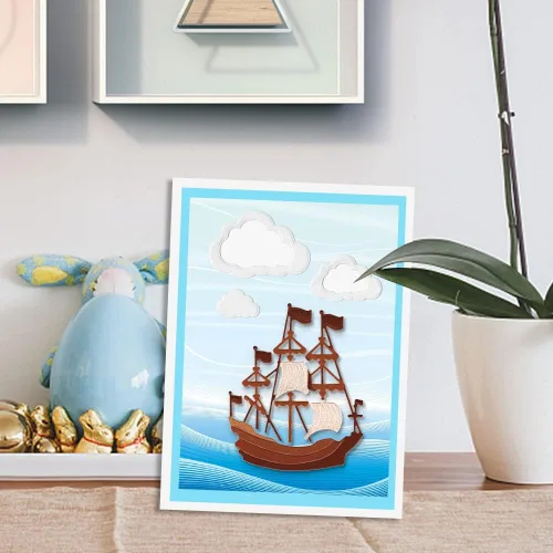 Miniatura 4 de Estivaux Juego de troqueles de barco marino de verano para hacer tarjetas, nubes anidadas, marcos de corte, plantillas de troqueles de barco