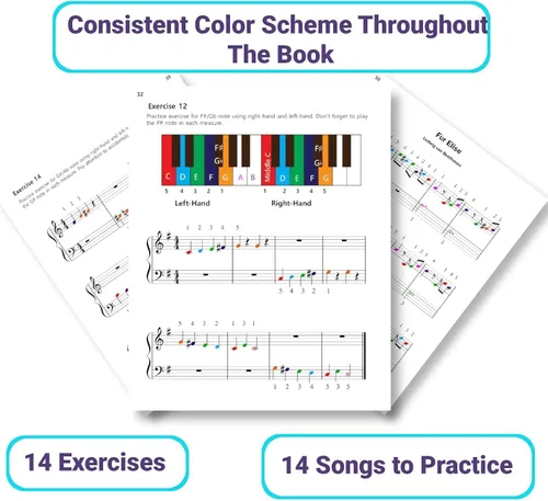 Miniatura 7 de QMG Piano Lessons Book 2: A Complete guide for Kids and Beginners; Color Coded Staff Notes; Designed and Printed in USA