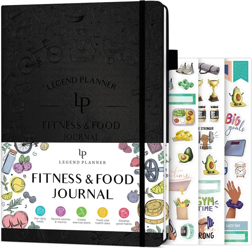Legend Fitness & Food Journal - Agenda de nutrición y entrenamiento con calendario de ejercicios y rastreador de nutrientes, libro de registro de