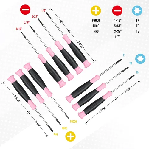 Miniatura 4 de WORKPRO Juego de destornilladores de precisión de 10 piezas con bolsa, destornilladores pequeños magnéticos con Phillips, ranurados, Torx Star, kit