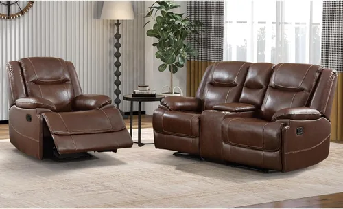 Miniatura 17 de EBELLO Genuine Leather Recliner Manual Chair for Living Room, 1 Seater Reclining Sofa Chair with Headrest and Armrest, Modern Durable Home Furniture