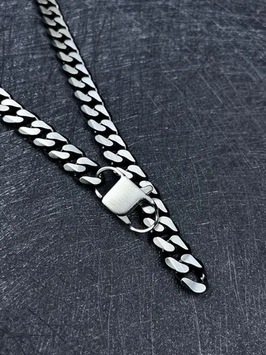 Miniatura 32 de YAMI Cadena de eslabones cubanos para hombre, azul/negro/oro de 14 quilates, acero inoxidable de 0.394-0.472 in de grosor, collar de cadena