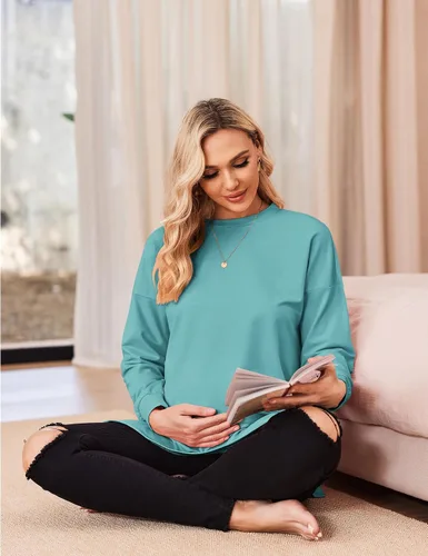 Miniatura 3 de Ekouaer Camisas de maternidad para mujer, manga larga, con abertura lateral, camiseta de embarazo, blusa tipo túnica, ropa casual para mamá