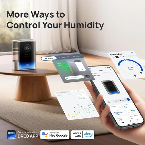 Miniatura 6 de Dreo Humidificador inteligente de 8L para habitación grande, 600 pies cuadrados, HM717S, 80H Runtime Humidificadores de niebla cálida y fría de gran