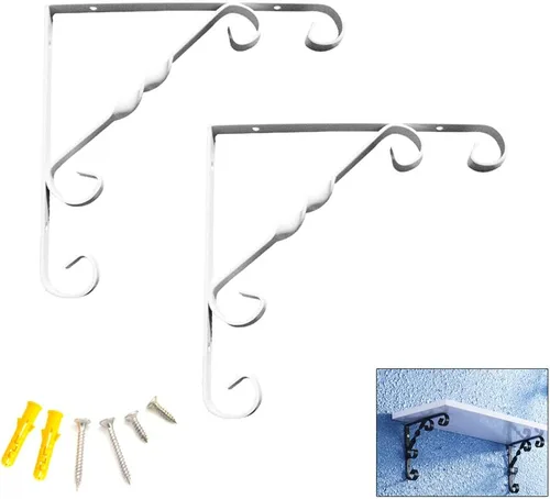 Miniatura 10 de Soportes de estante triangulares de hierro forjado montados en la pared, soportes flotantes rústicos con gancho de flores, para estantería, estante