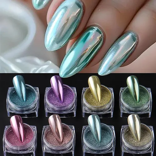 Miniatura 5 de WOKOTO 12 tarros de polvo de uñas cromado para uñas, kit de polvo de perlas mágicas coloridas, efecto espejo, polvo holográfico metálico para uñas