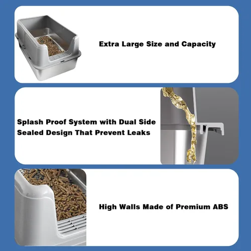 Miniatura 6 de Caja de arena de acero inoxidable, 24 x 16 x 12 pulgadas, caja de arena de metal extra grande para pellets de pino, caja de arena de metal de lados